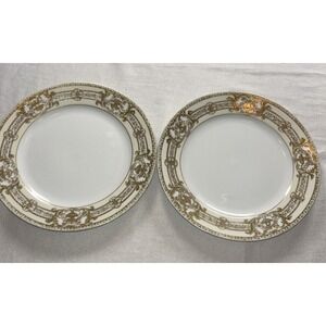 Noritake Porcelain China 37532/ 77630 Gilt (2) 10 Inch Plates Gold Circa 1921